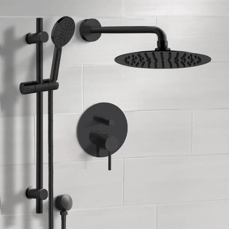 Remer SFR93-10 Matte Black Shower Set With 10 Inch Rain Shower Head and Hand Shower